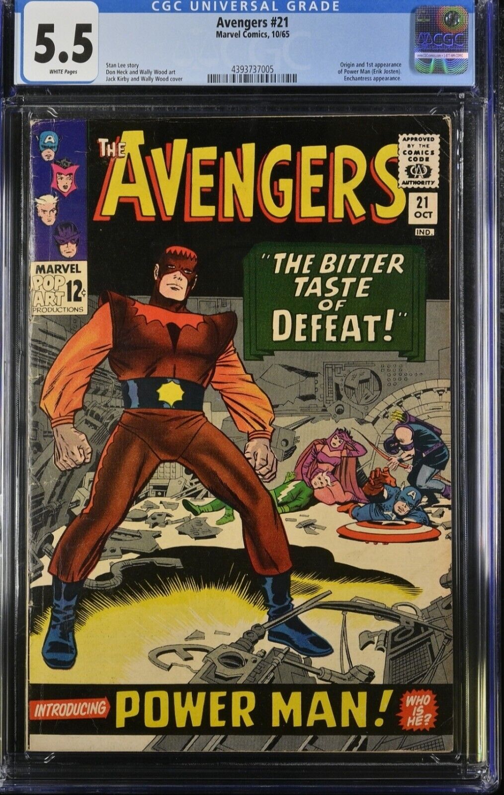  AVENGERS #21 CGC 5.5 WHITE PAGES 1ST APPEARANCE ORIGINAL POWER MAN KIRBY/WOOD