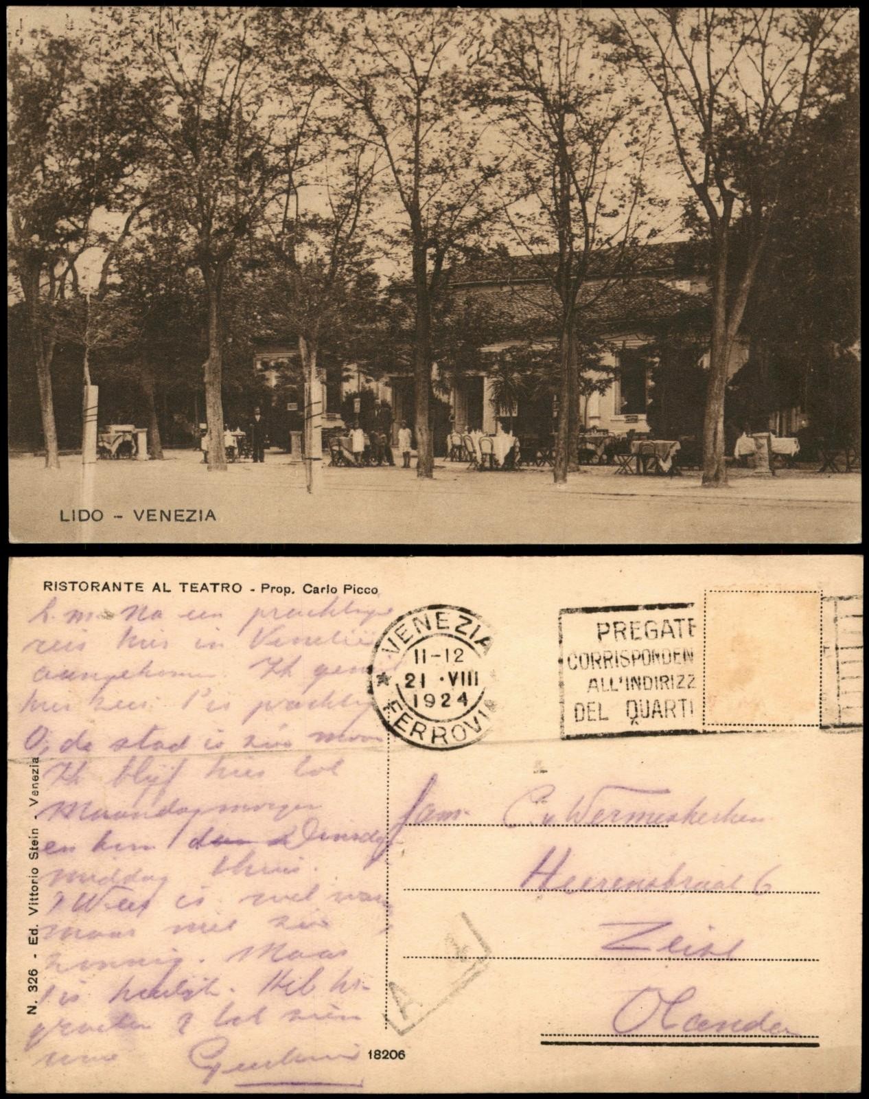 Cartolina Venice Venezia Lido di Venezia, Ristorante al Teatro 1924
