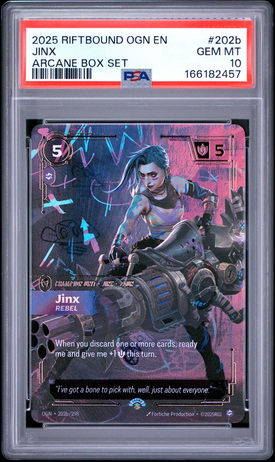 2025 RIFTBOUND: LEAGUE OF LEGENDS OGN-ORIGINS ARCANE BOX SET JINX - REBEL PSA 10