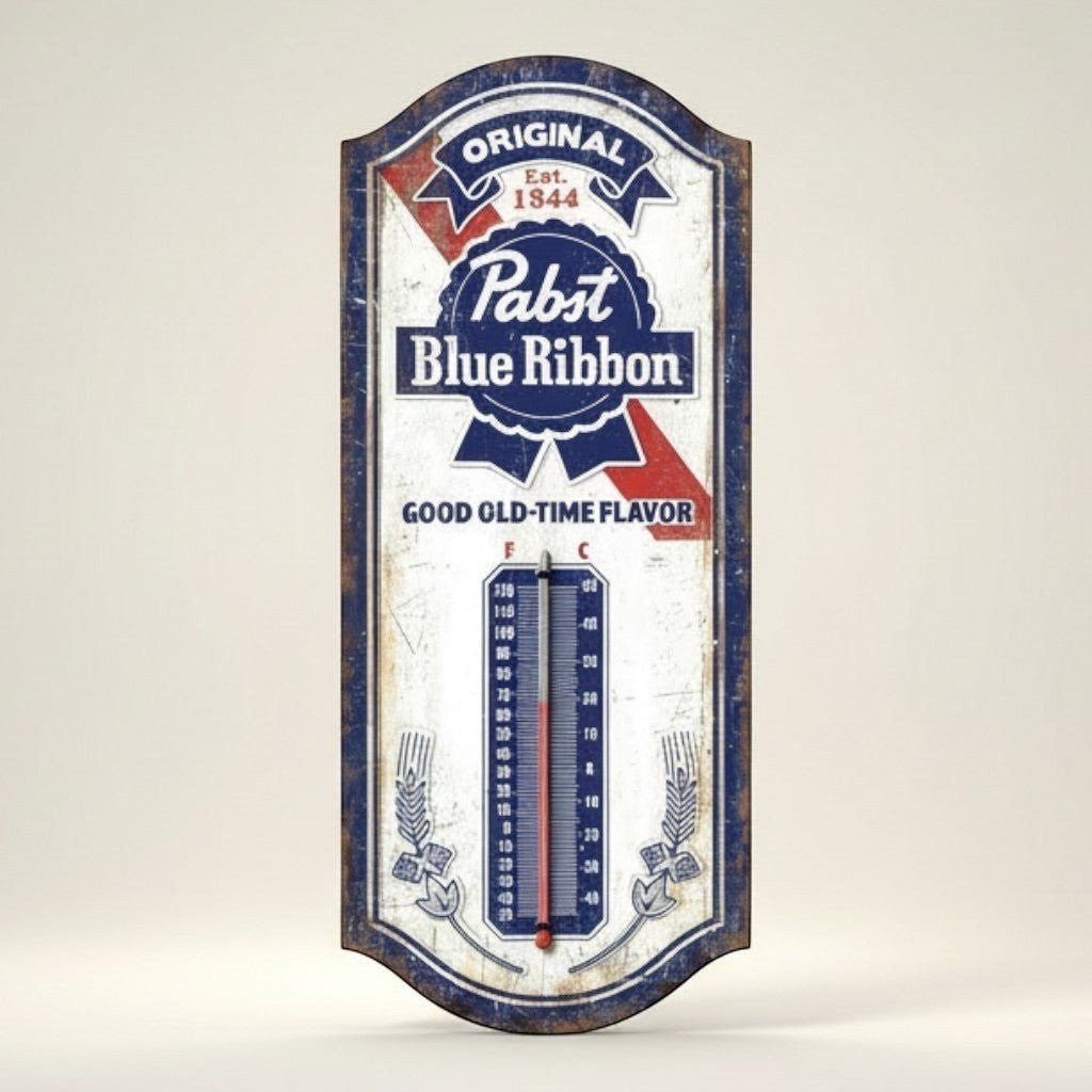 Pabst Blue Ribbon Good Old-Time Flavor Embossed Metal Thermometer