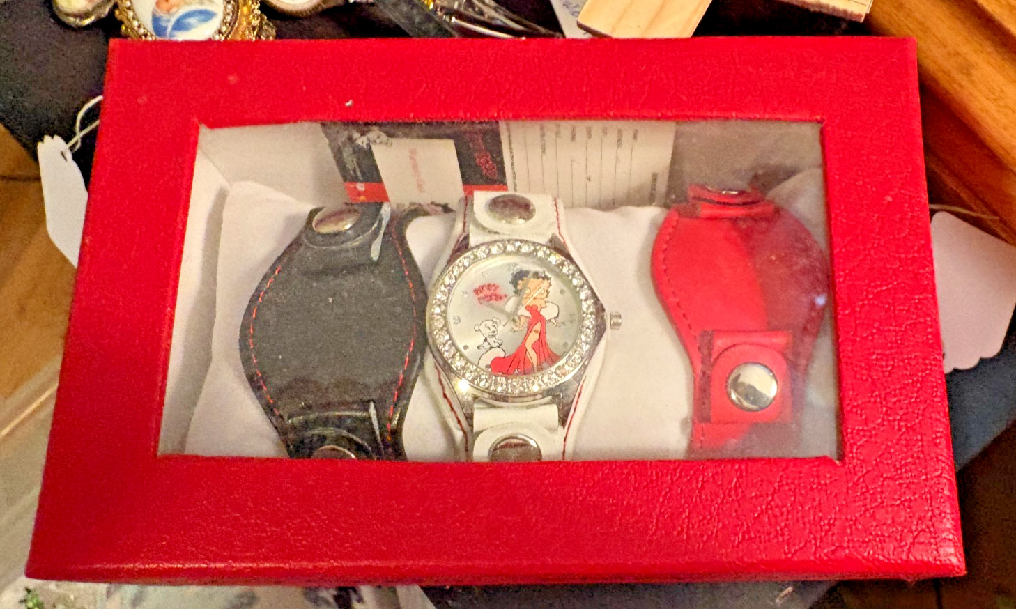 Betty Boop watch with 3 watch bands. Never worn or taken out of box. 2013