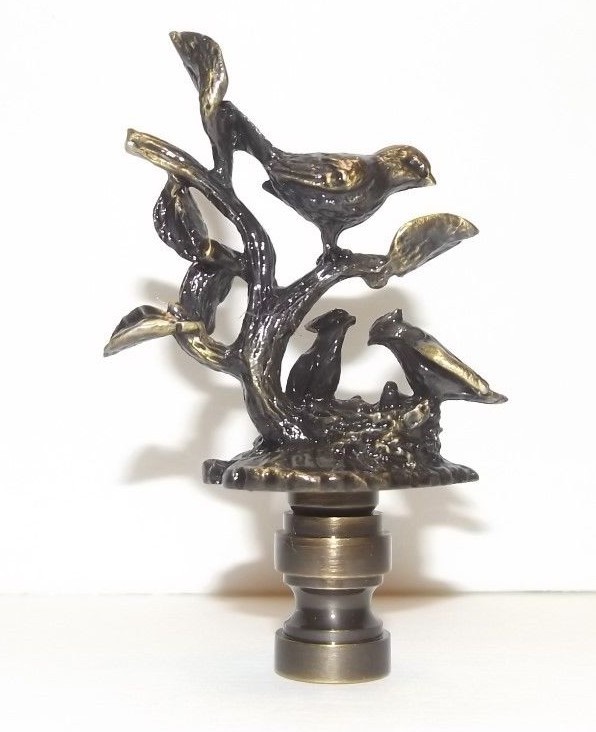 BIRDS ON BRANCH CAST BRASS LAMP FINIAL WITH ANTIQUE BRASS FINISH NEW 11078JB