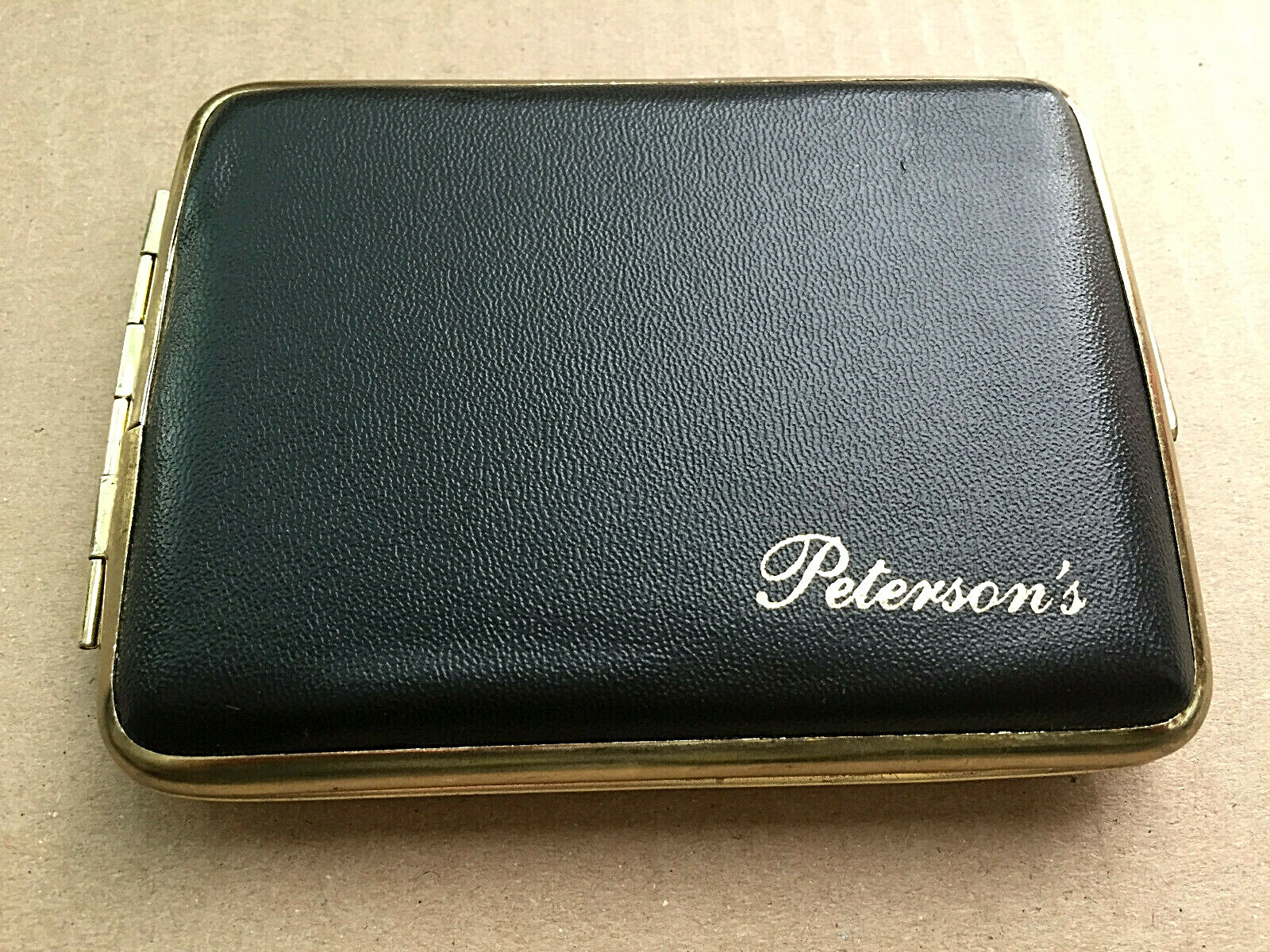 Vintage Peterson's Cigarette Case Black Leather Embossed Peterson's Logo