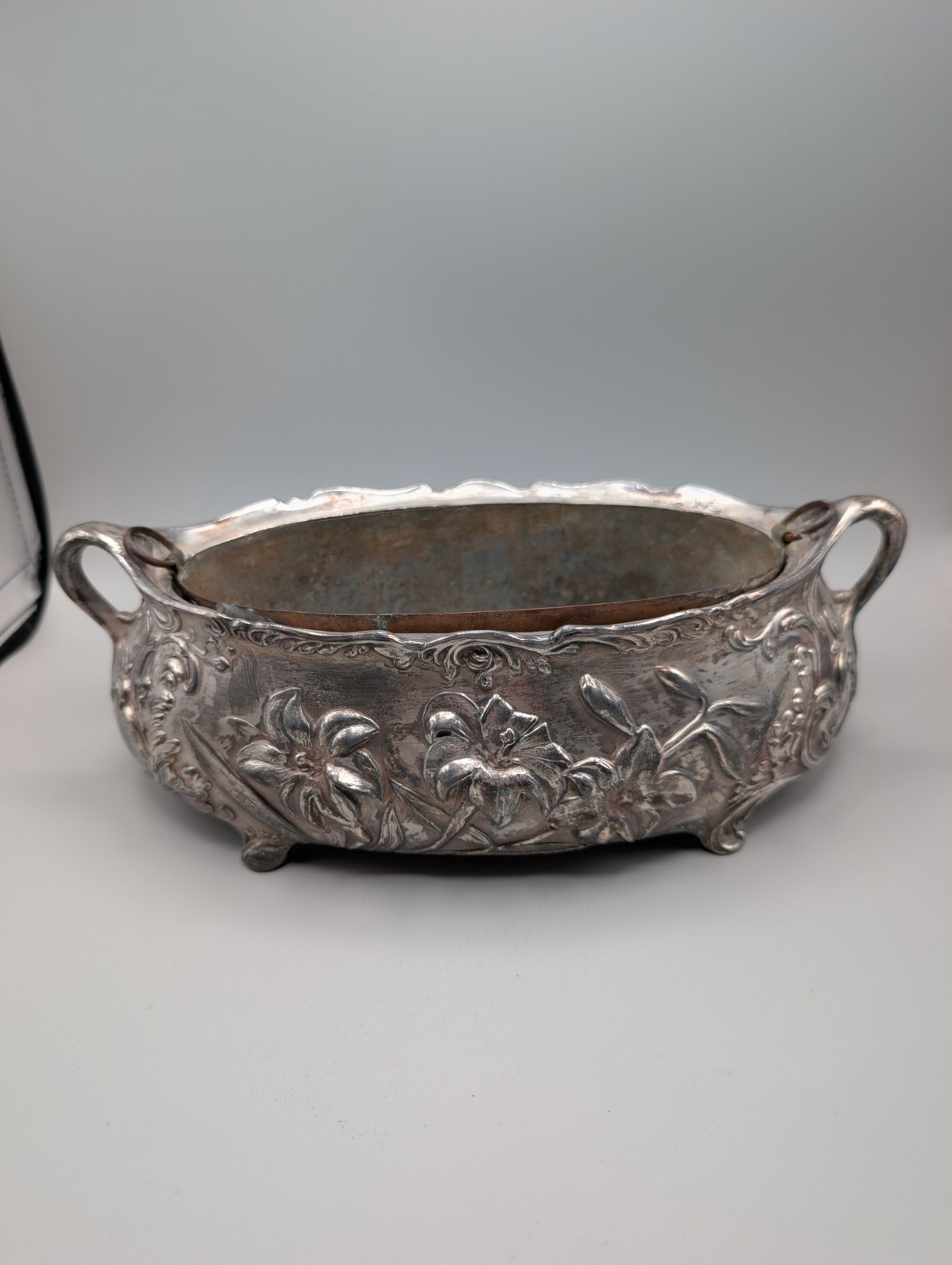 Vintage Art Nouveau Silver Plated Cachepot Jardiniere Planter Metal Liner 10\
