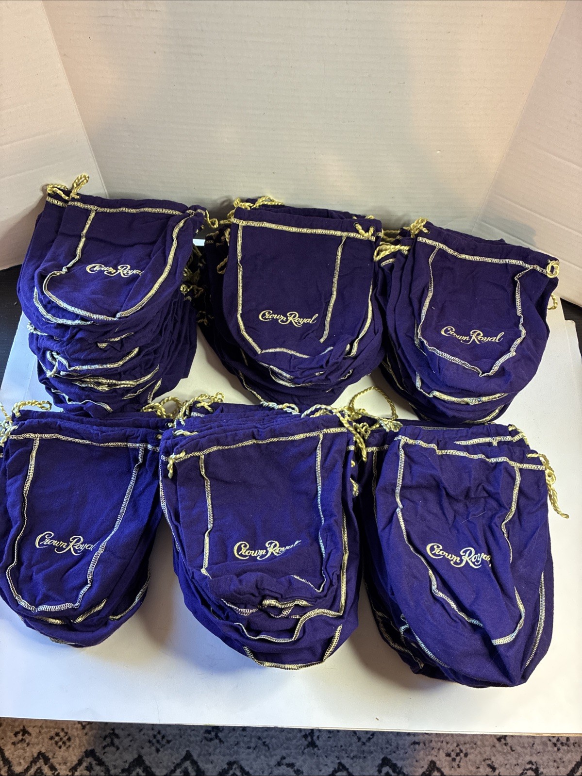 HUGE Lot Of 107 Crown Royale Drawstring Bags Purple. Medium, 8”