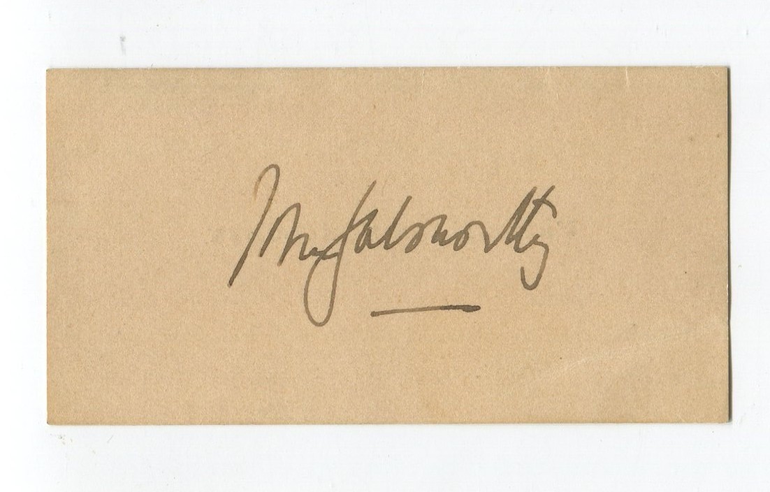 John Galsworthy Signed Calling Card Autographed Novelist Nobel Prize Winner