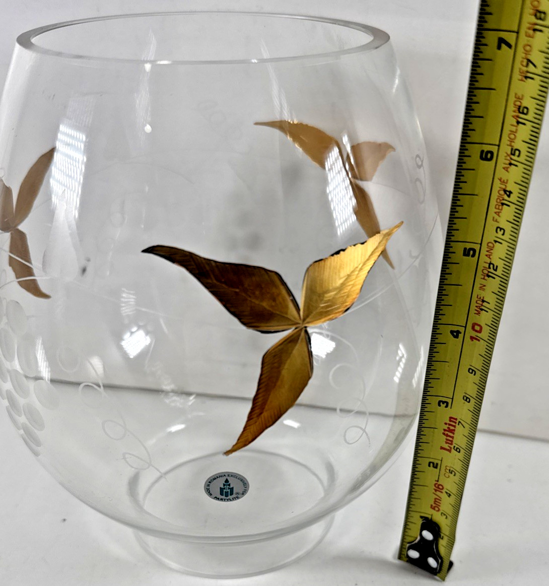 Vtg Partylite Tuscany Gold Leaf Etched Glass Globe HB4200G  7\