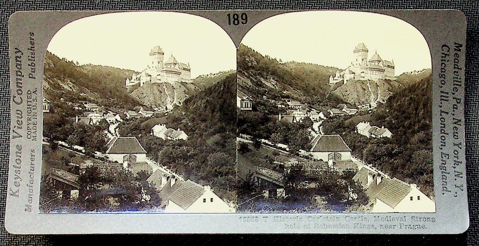 Carlstein Castle Stereoview Keystone View Co. 1920s Czechoslovakia Medieval Carlstein Castle Stereoview Keystone View Co. 1920s Czechoslovakia Medieval