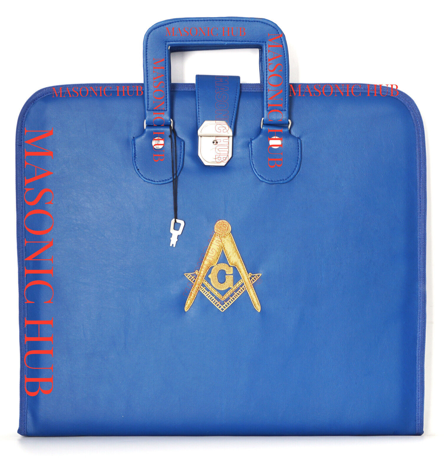 Masonic Hand Embroidered Square & Compass Masonic Apron Case with Handle [BLUE]