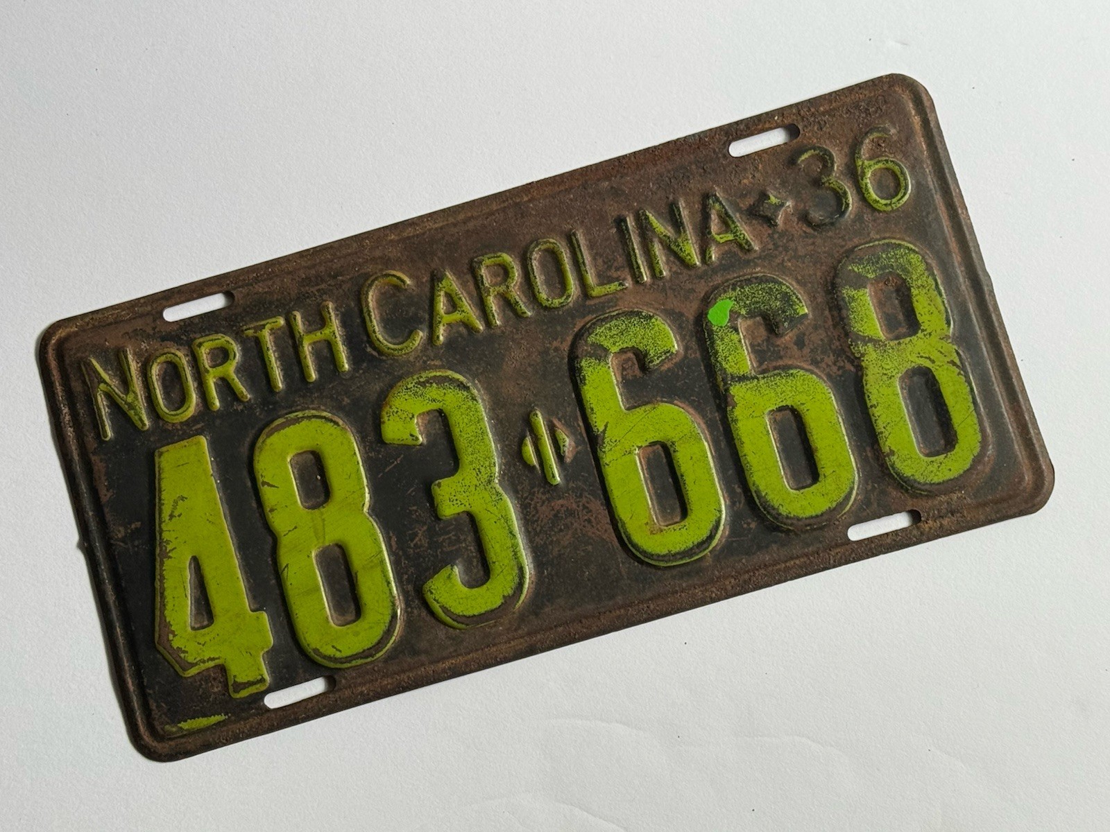 1936  North Carolina  License Plate Tag