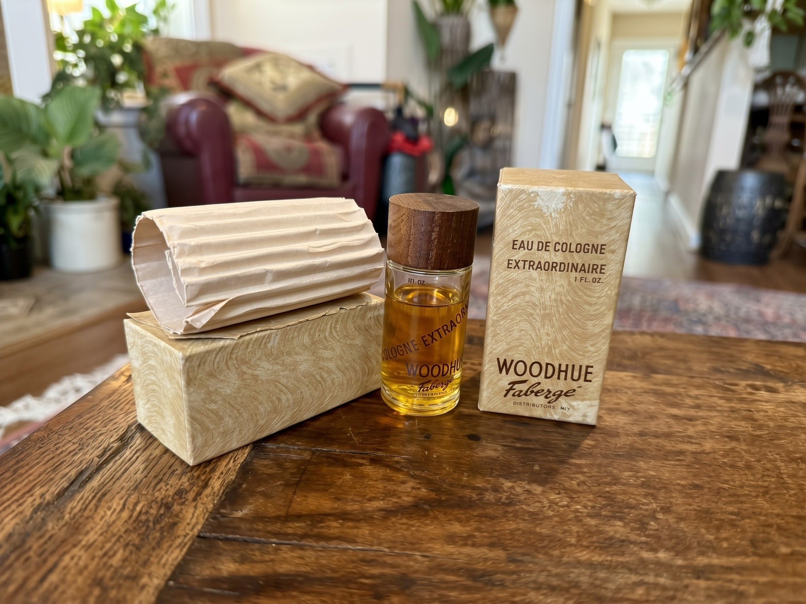Rare Vintage Woodhue Fabergé Cologne Original Woodgrain Box 1 Fl Oz Mid Century