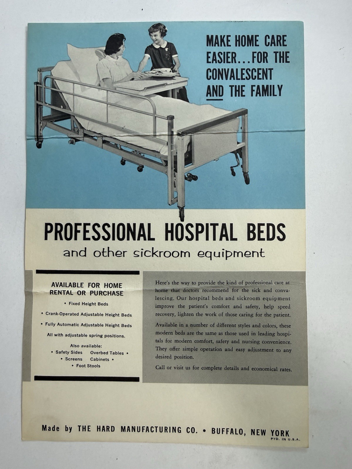 Vintage Hard Mfg Hospital Bed Medical Advertising Brochure Ephemera Buffalo NY