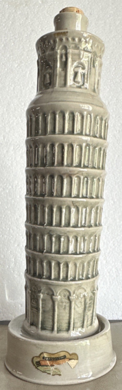 Vintage Barsottini Leaning Tower of Pisa Italian Ceramic Liquor Decanter 13”