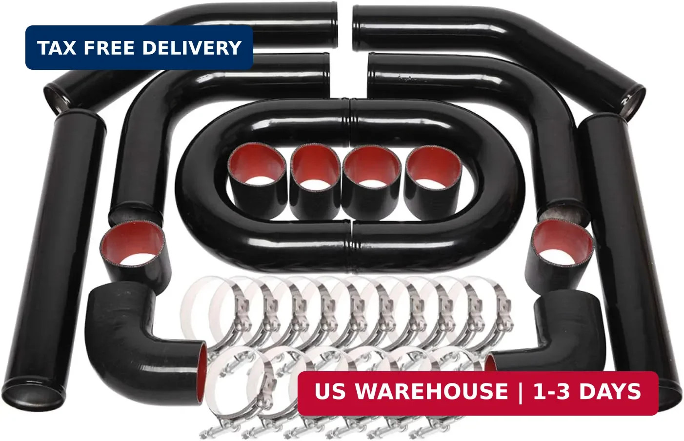 8PCS Universal Aluminum 3 Inch Intercooler Piping U-Pipe Black Kit & T-Bolt Clam