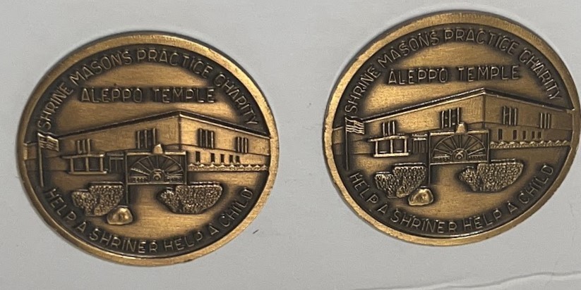 TWO ALEPPO SHRINE TEMPLE MASONIC  MEDAL TOKENS 1982