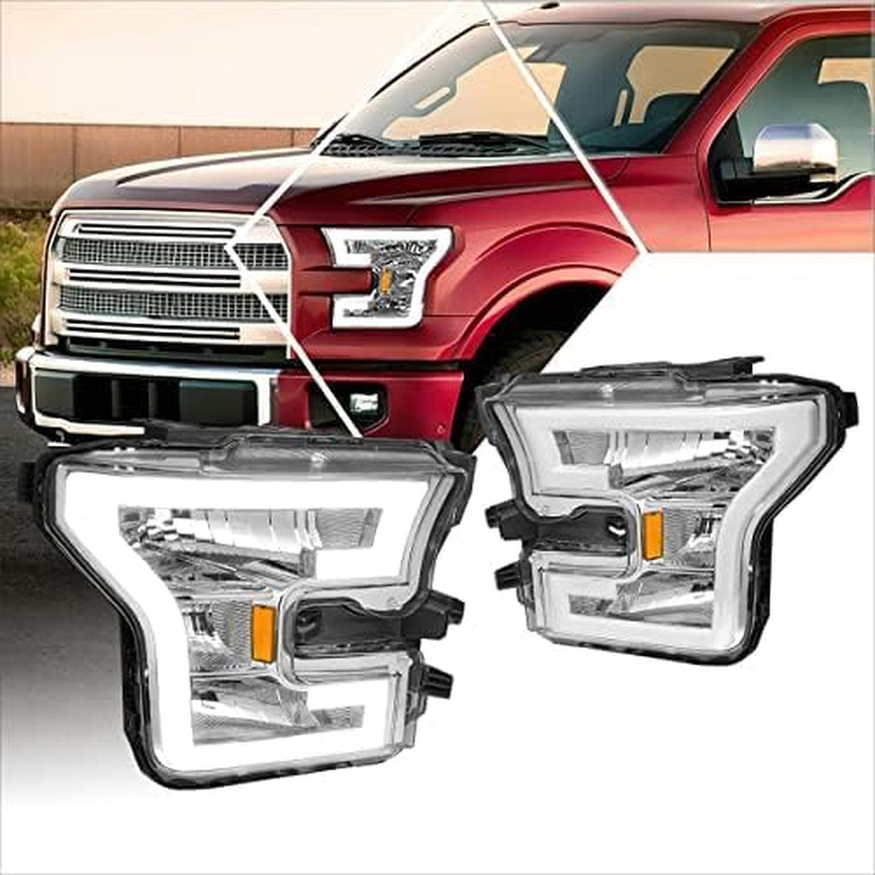 LED DRL Headlight(Headlamps) Assembly Set Compatible with Ford F150 2015-2017,Ch