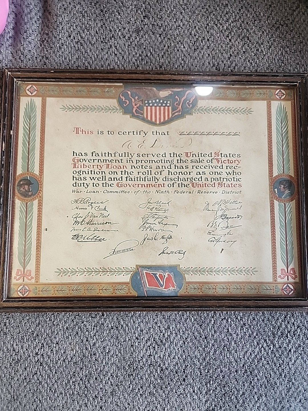 Antique Liberty Loan Certificate Of The Ninth Federal Reserve District (204)