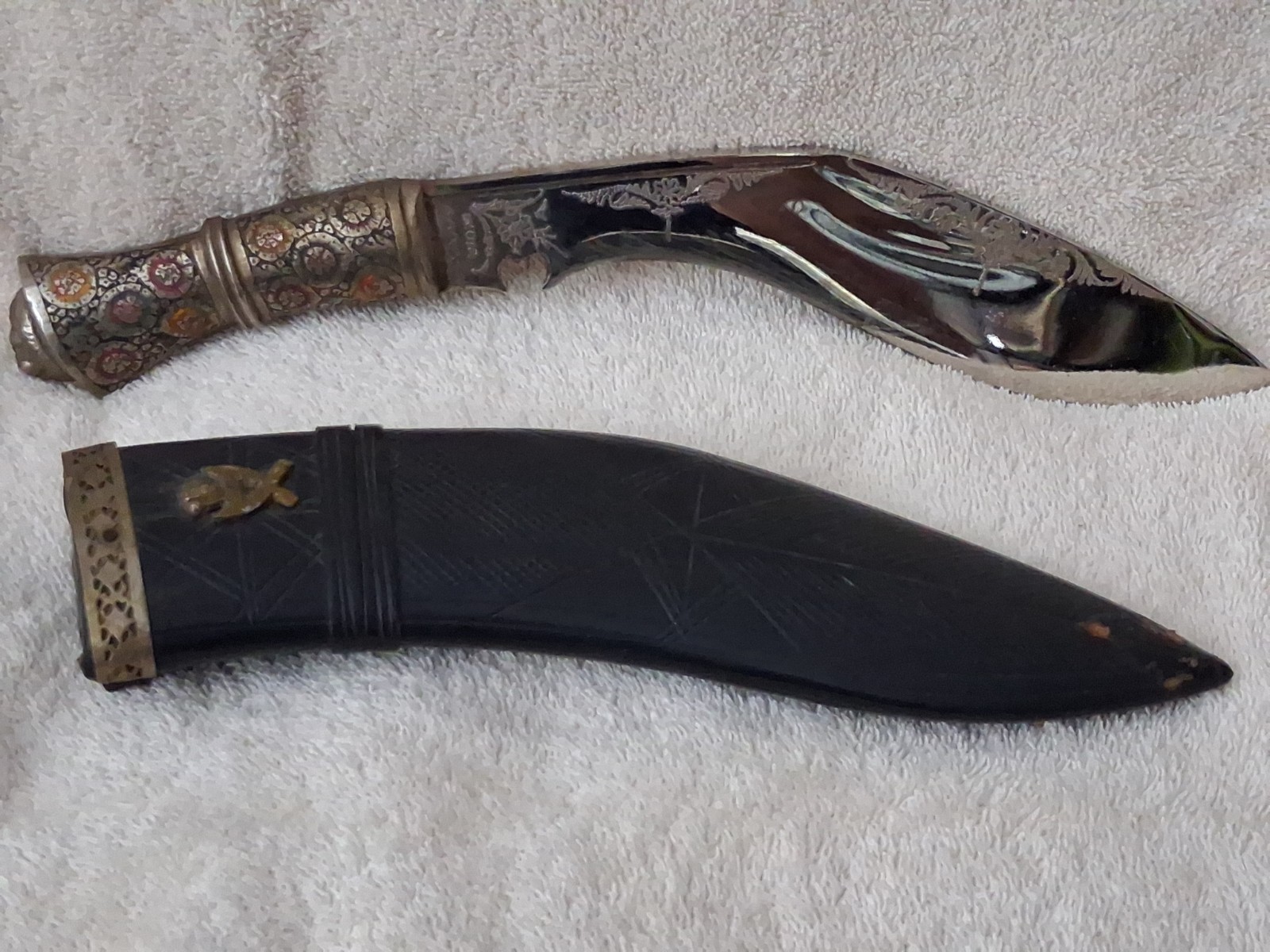 Antique Kukri Khukuri ceremonial  Brass Handle  India Lions Head w Sheath