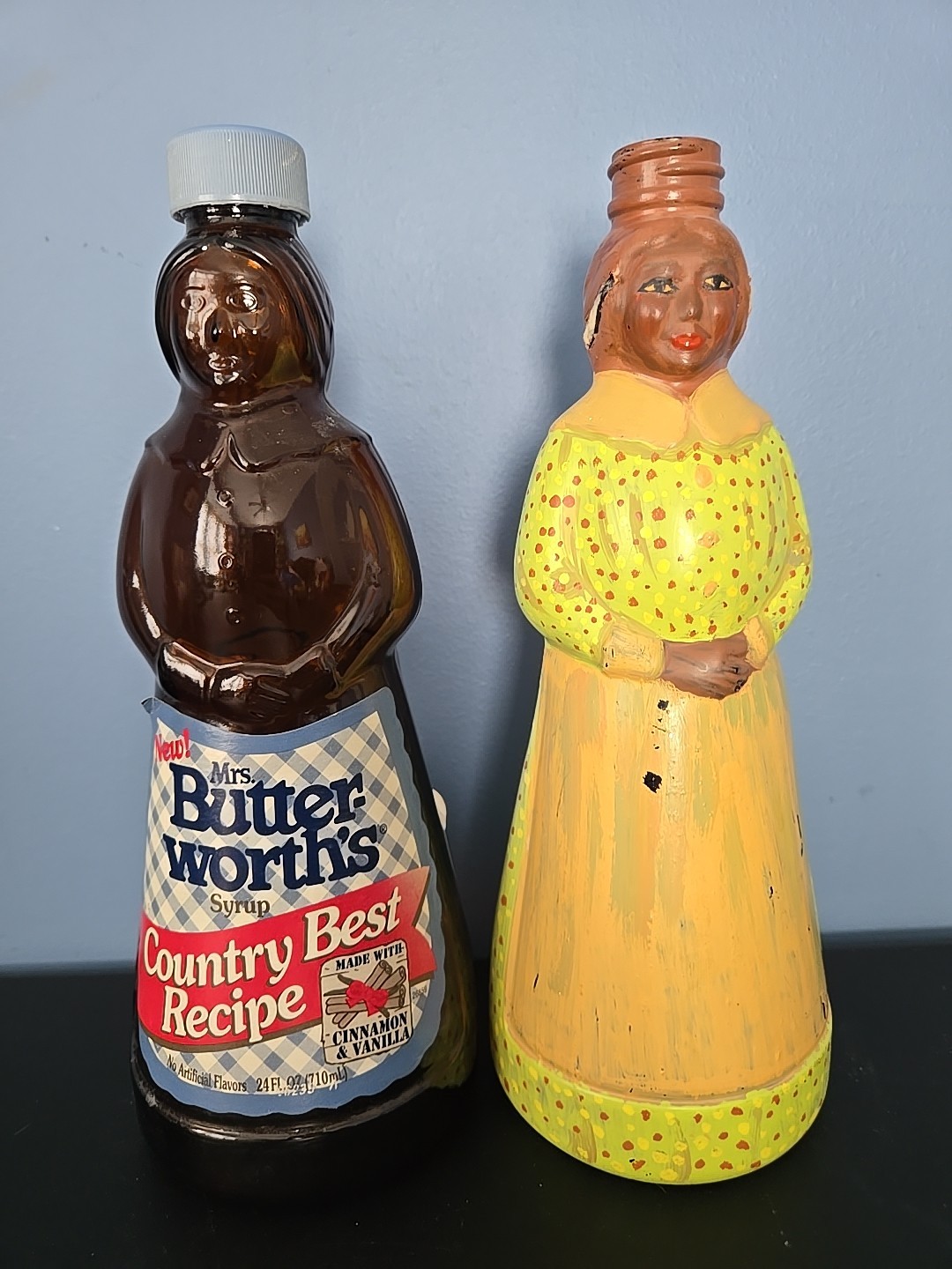 2 Vtg Mrs Butterworths Country Best Recipe Syrup Glass Bottle One Handpainted
