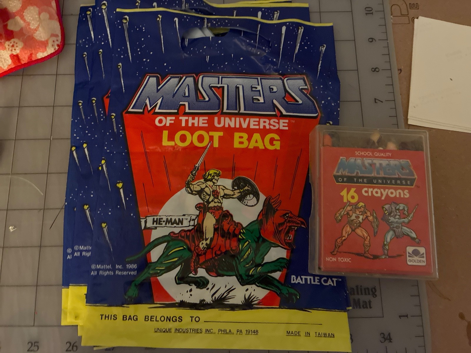 VINTAGE 1986 UNIQUE MASTERS OF THE UNIVERSE HE-MAN PARTY LOOT BAGS NOS BATTLECAT