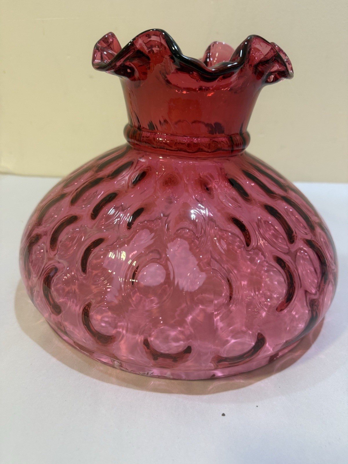 Cranberry Coin Dot Glass Lamp Shade Crimped 10”