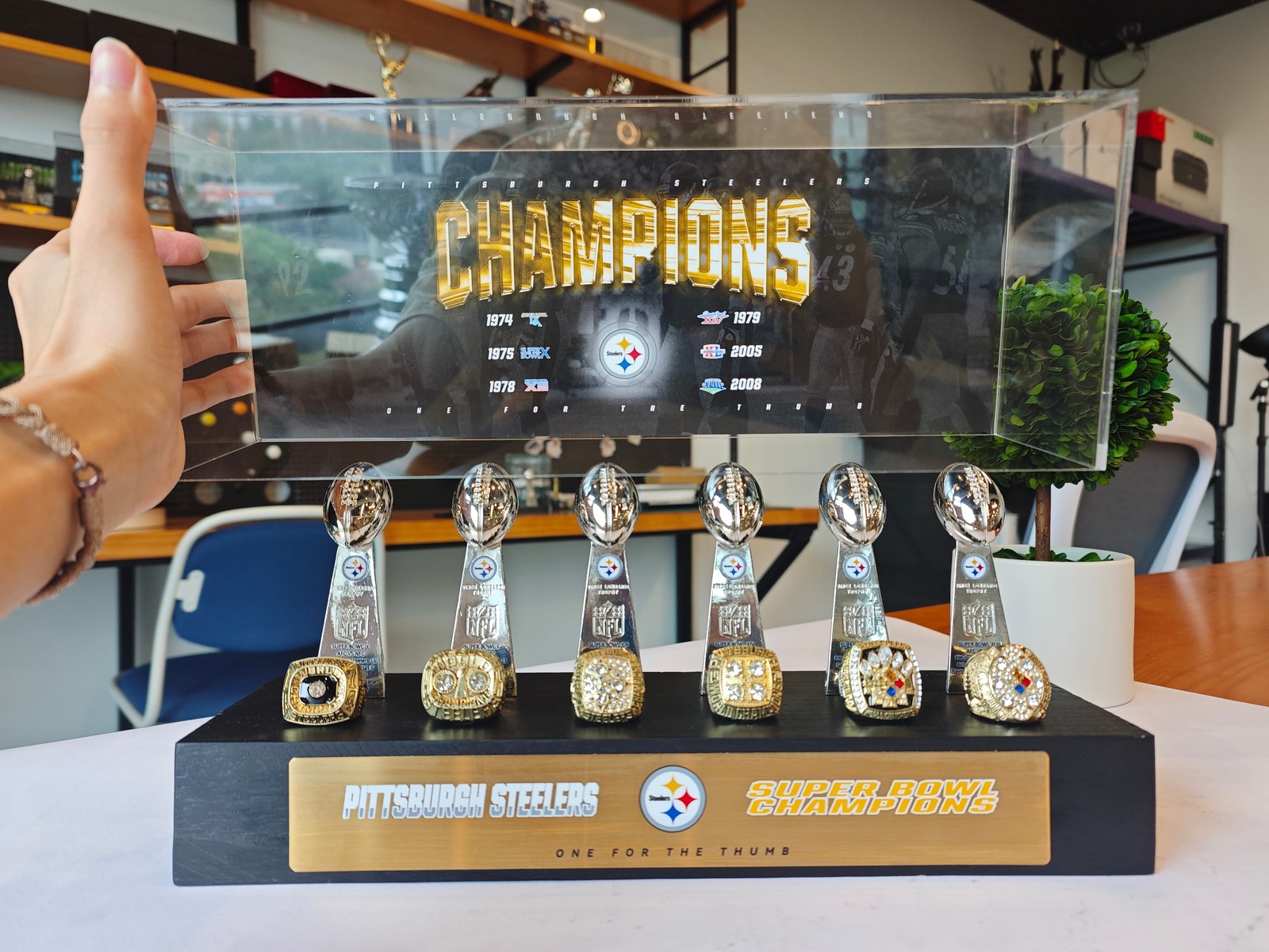 Pittsburgh Steelers Super Bowl Championship Trophy Ring Display Case Set