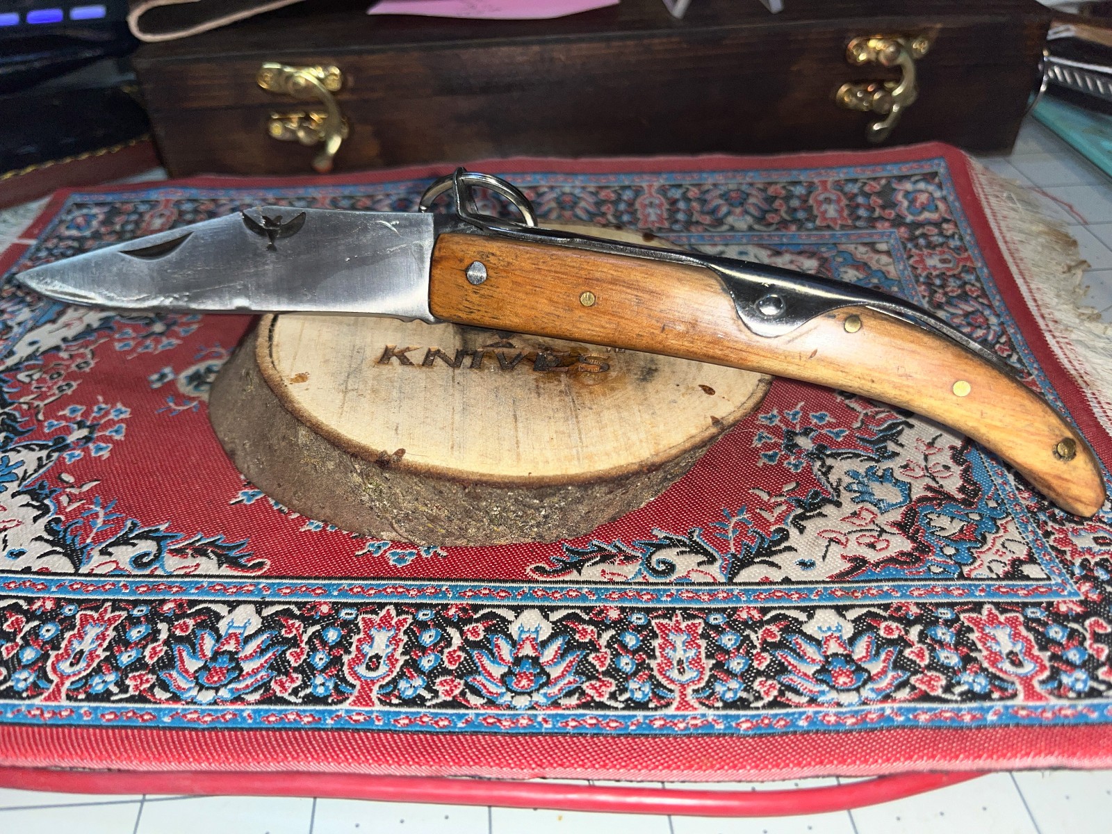 9 IN GENUINE WOOD NAVAJA RING PULL D2 Steel POCKET KNIFE Okapi, 
