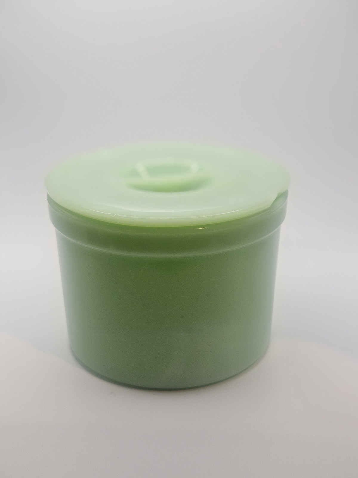 Vtg Jeannette Jadeite Green Glass Round Refrigerator Crock Leftover Jar Lid...