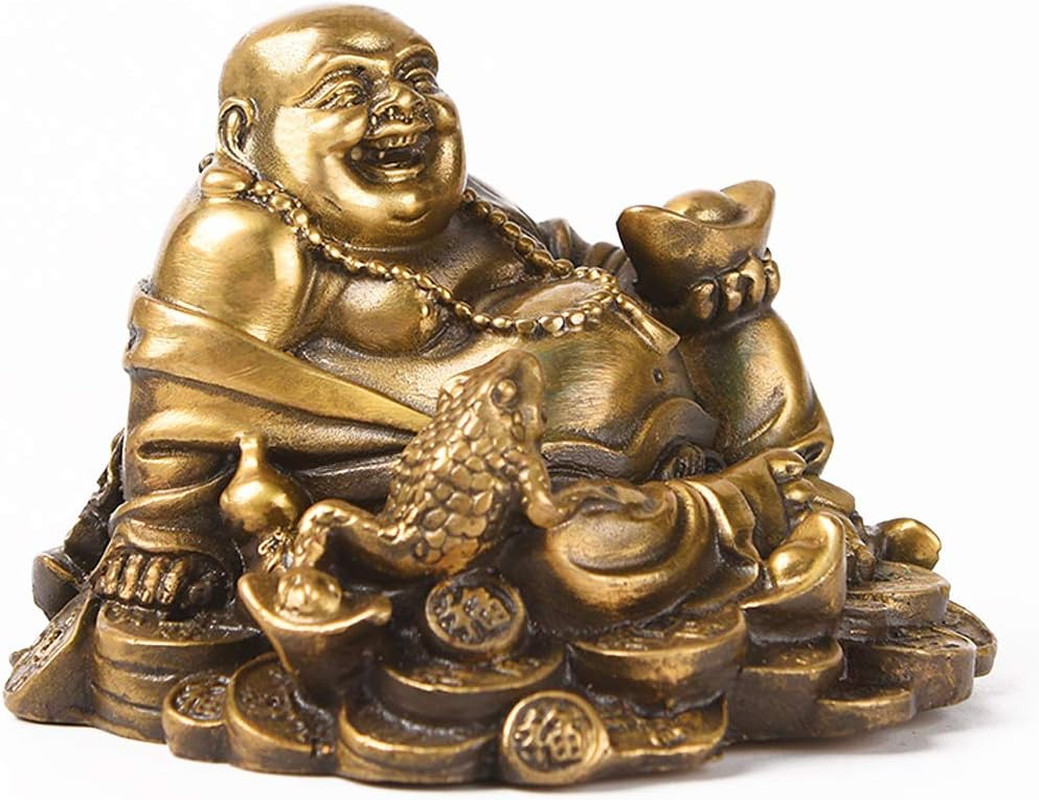 Brass Sitting Laughing Buddha with Money Frog Statue Brass Sitting Laughing Buddha with Money Frog Statue