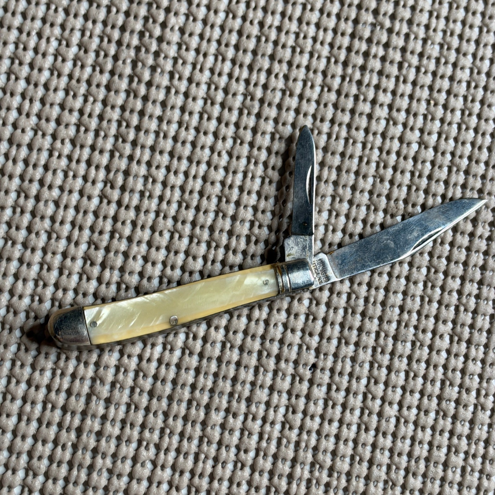 Vintage Kutmaster Utica NY 2 Blade Pocket Knife Pearlescent Handle USA Made