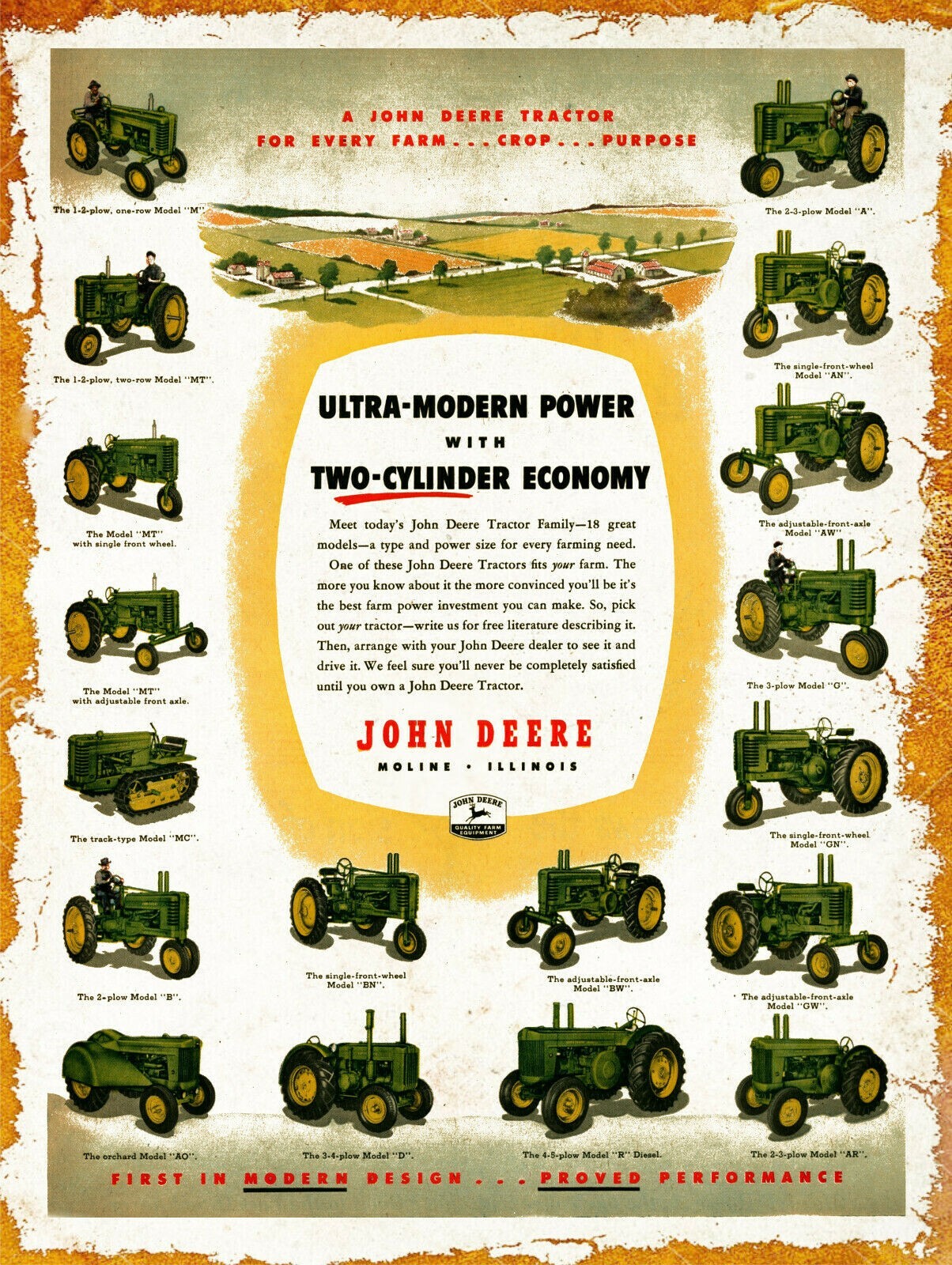 John Deere Two Cylinder Tractors, All Models Metal Sign: 12x16\