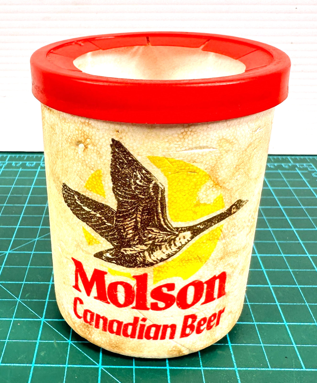 Vintage Molson Canadian Beer Foam Drink Cooler Red White Goose Logo Advertising