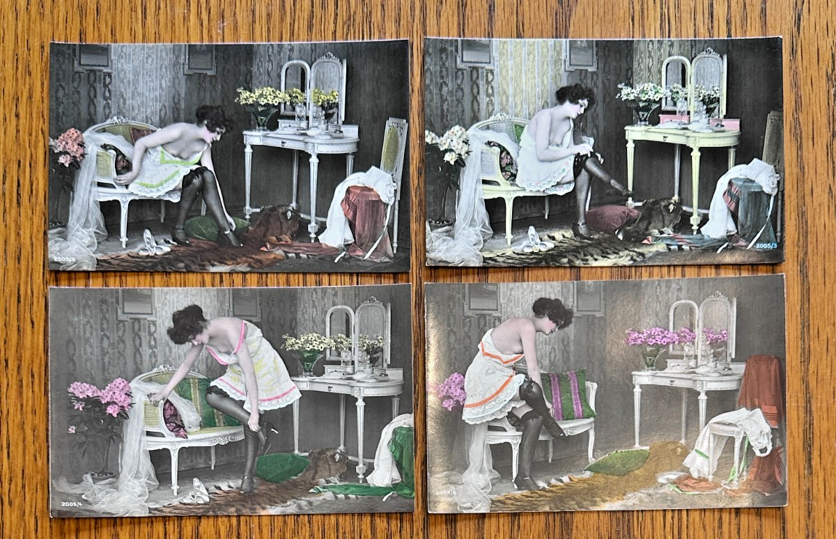 Early 1900\'s Risqué Semi Nude Woman Dressing Lot of 4 Neue Bromsilber-Convention