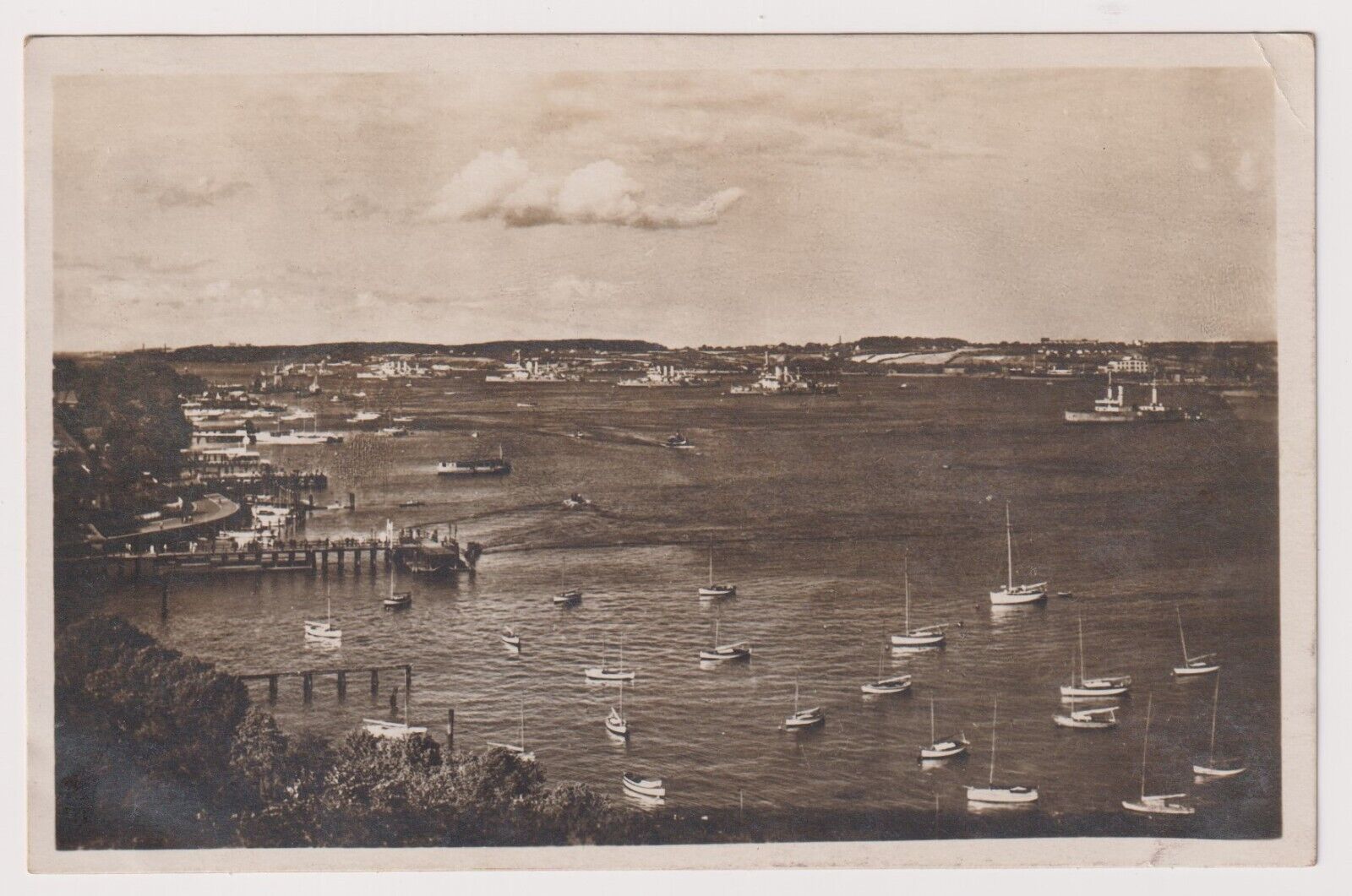 1930 RPPC Postcard View of Boats Ships in Harbor Kiel Germany