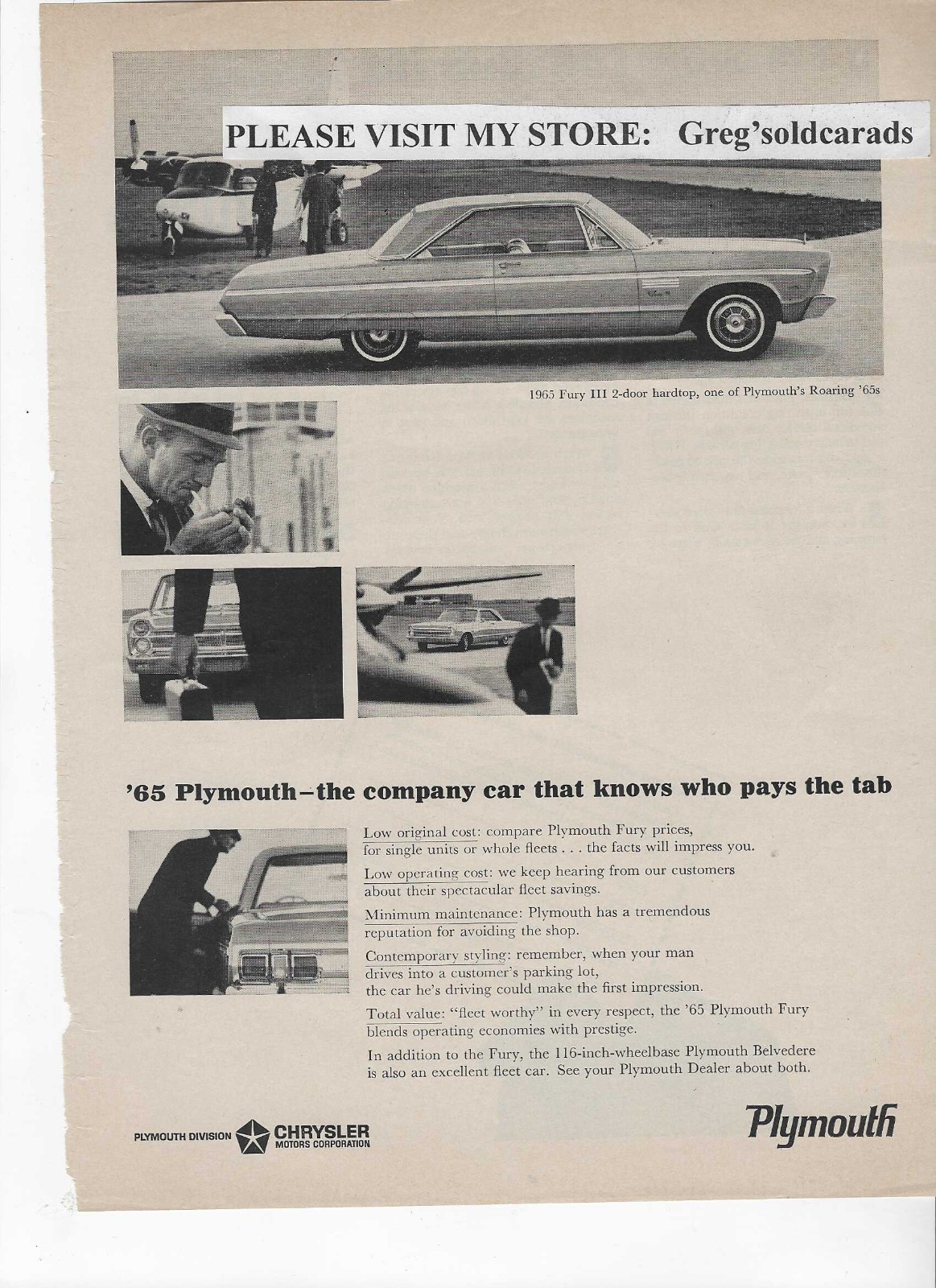 Original  1965 Plymouth  Fury III 2 door hardtop vintage print ad