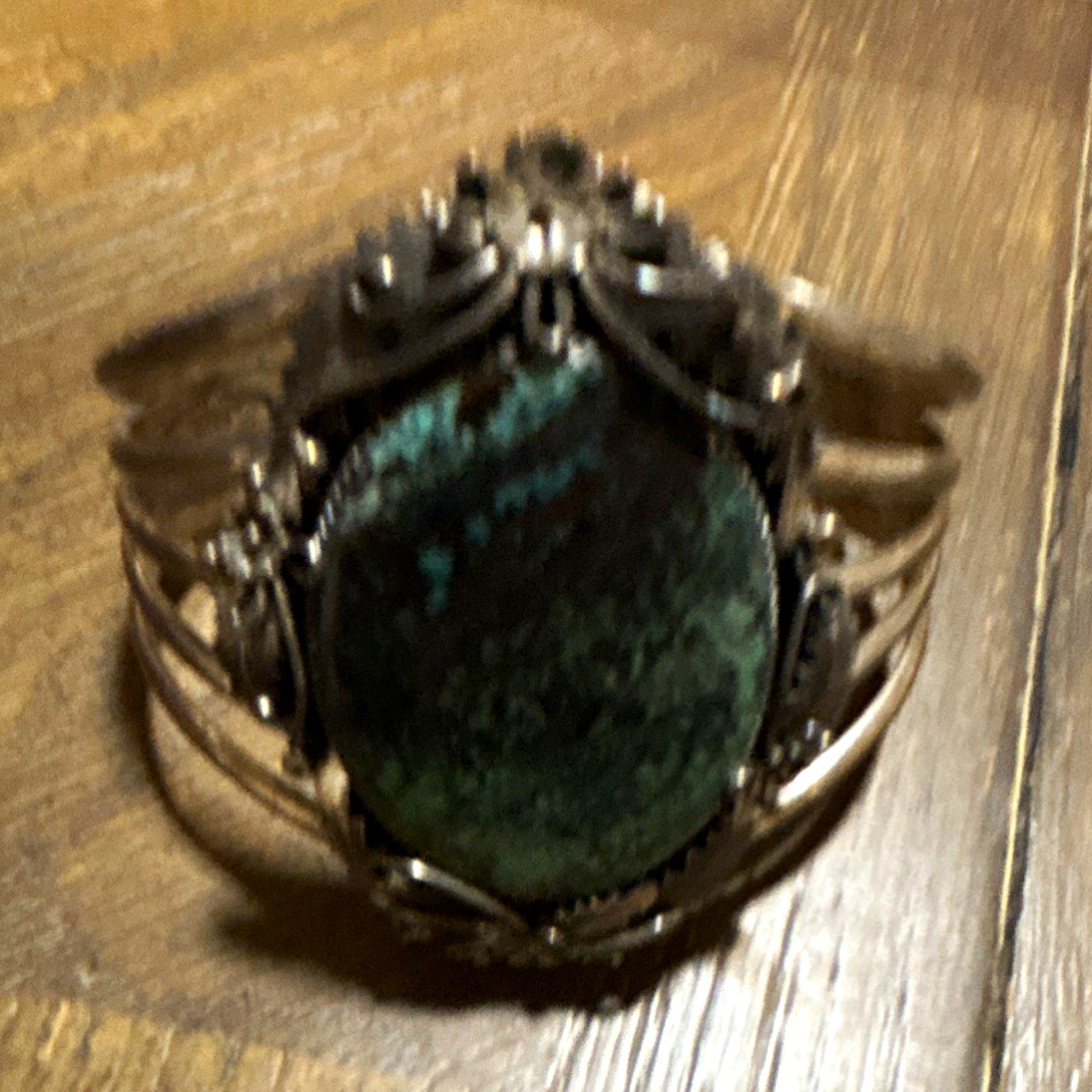 Sterling Silver Native American Style Green Stone Azurite  Multi-Band Cuff AsIs 