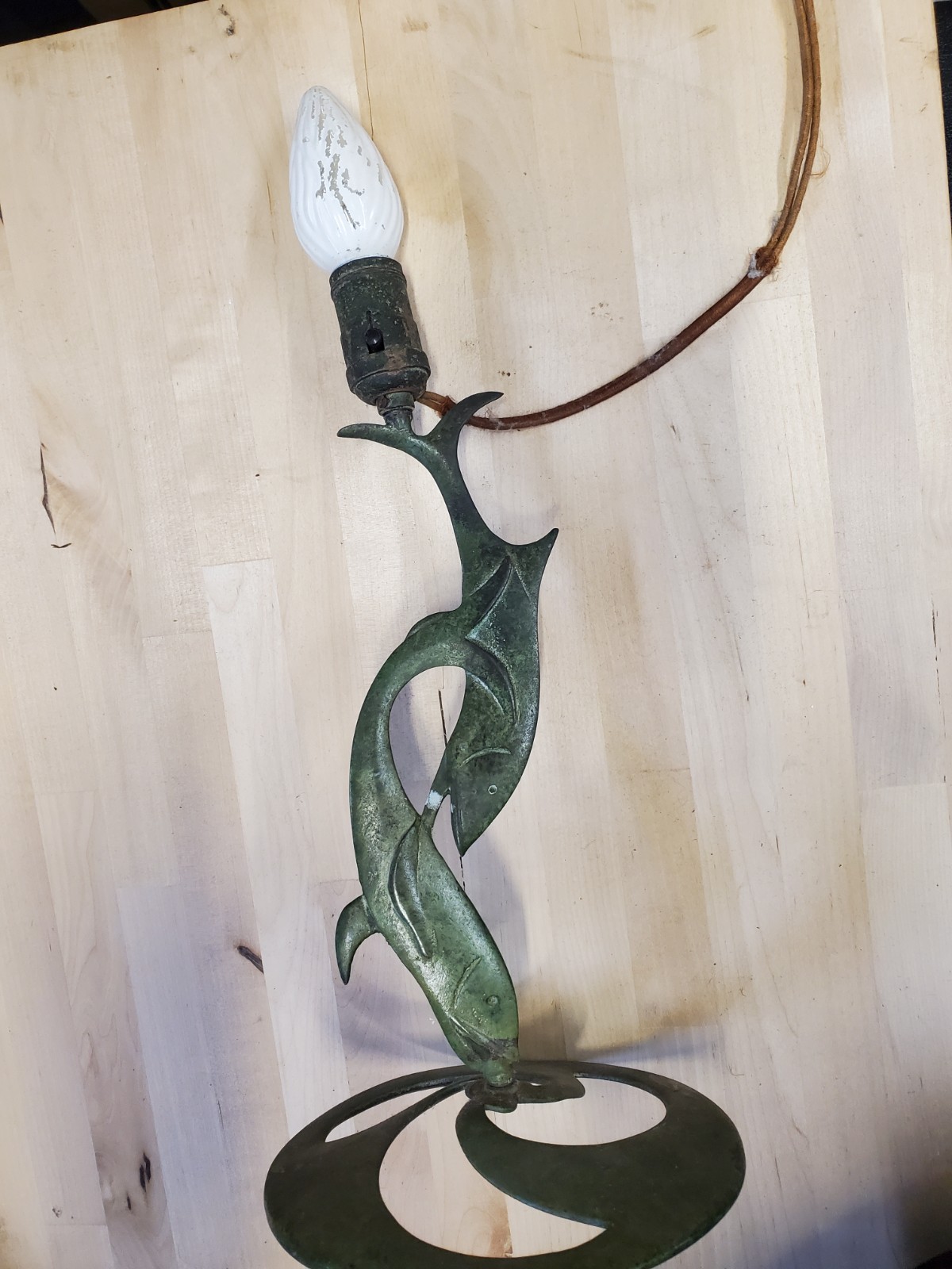 Antique Bronze Twin fish Accent Table Lamp Robert Thew style vintage collectible Antique Bronze Twin fish Accent Table Lamp Robert Thew style vintage collectible