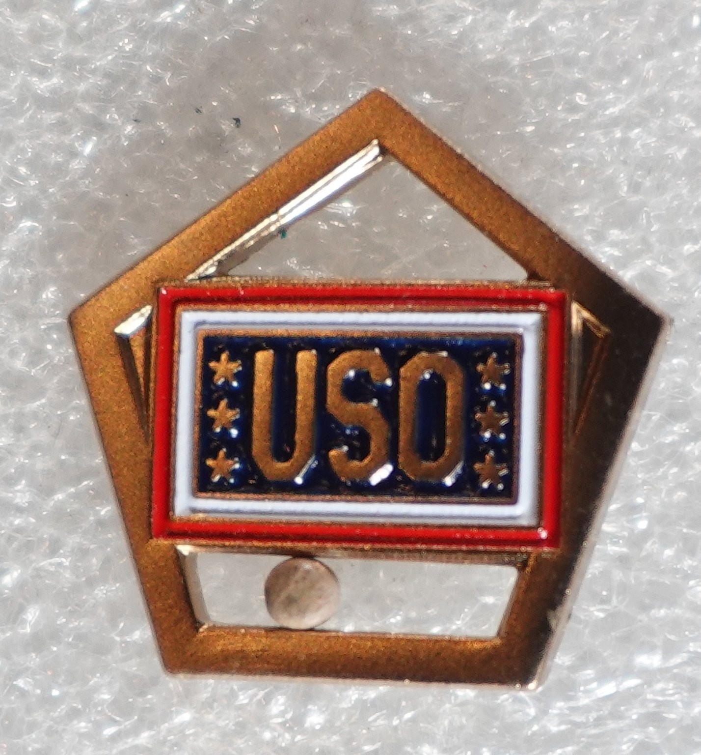 USO Lapel Pin Clutch Back Gold Stars Military Support Pentagon Shape