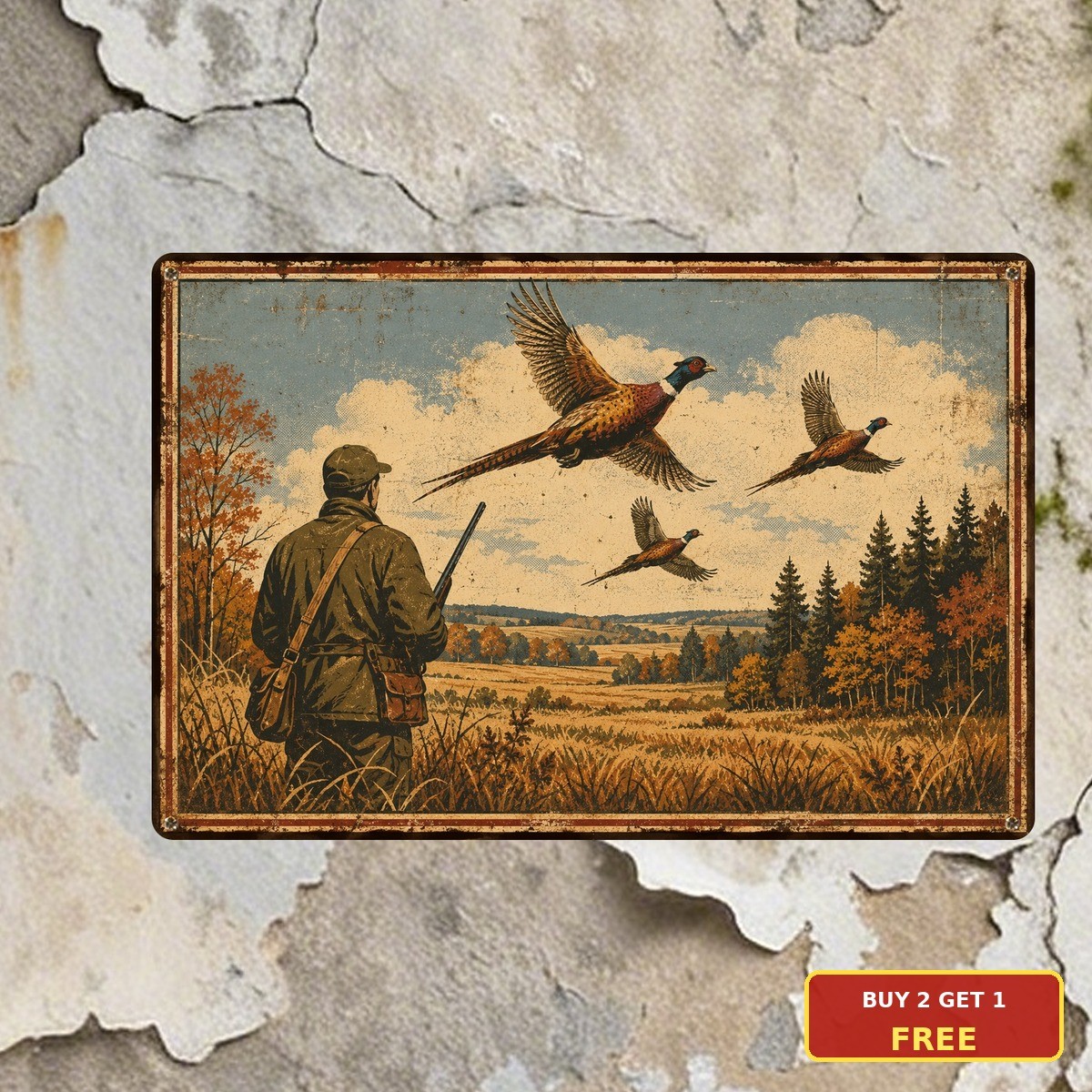 Pheasants Hunter Metal Sign Vintage Wildlife Bird Hunting Cabin Wall Decor