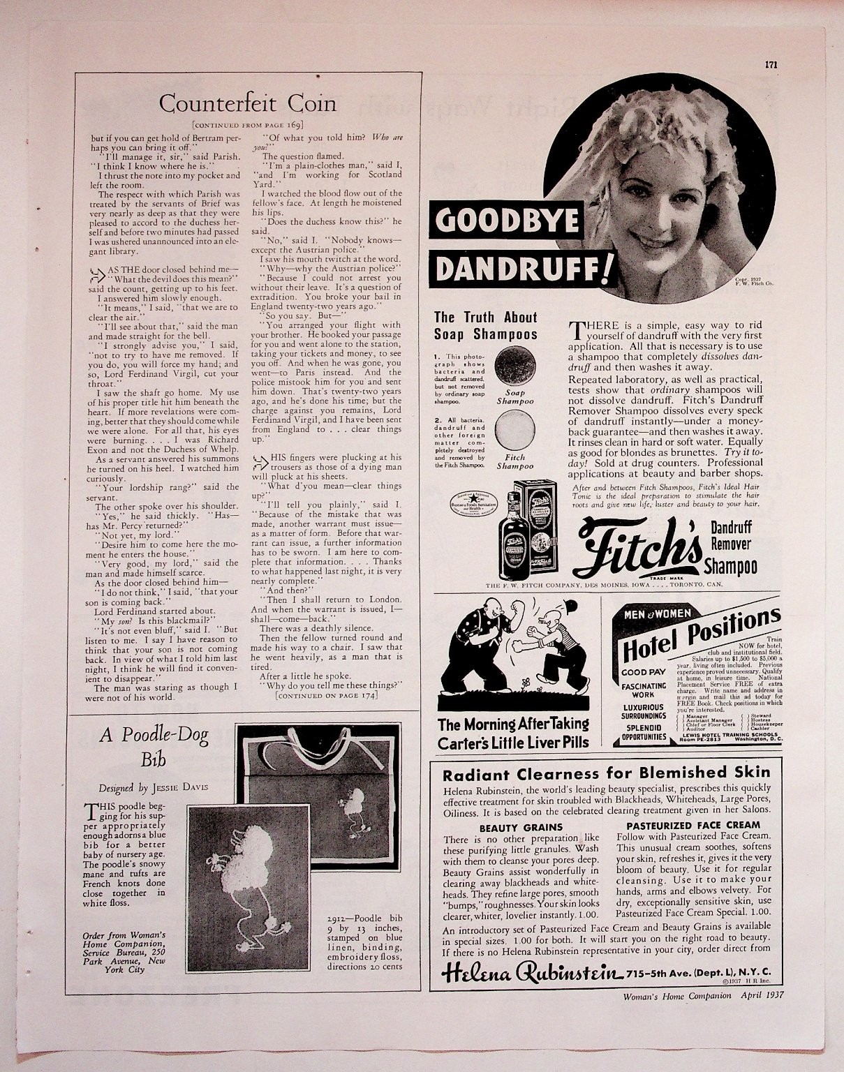 Fitch\'s Dandruff Remover Shampoo 1937 Vintage Print Advertisement 10x13