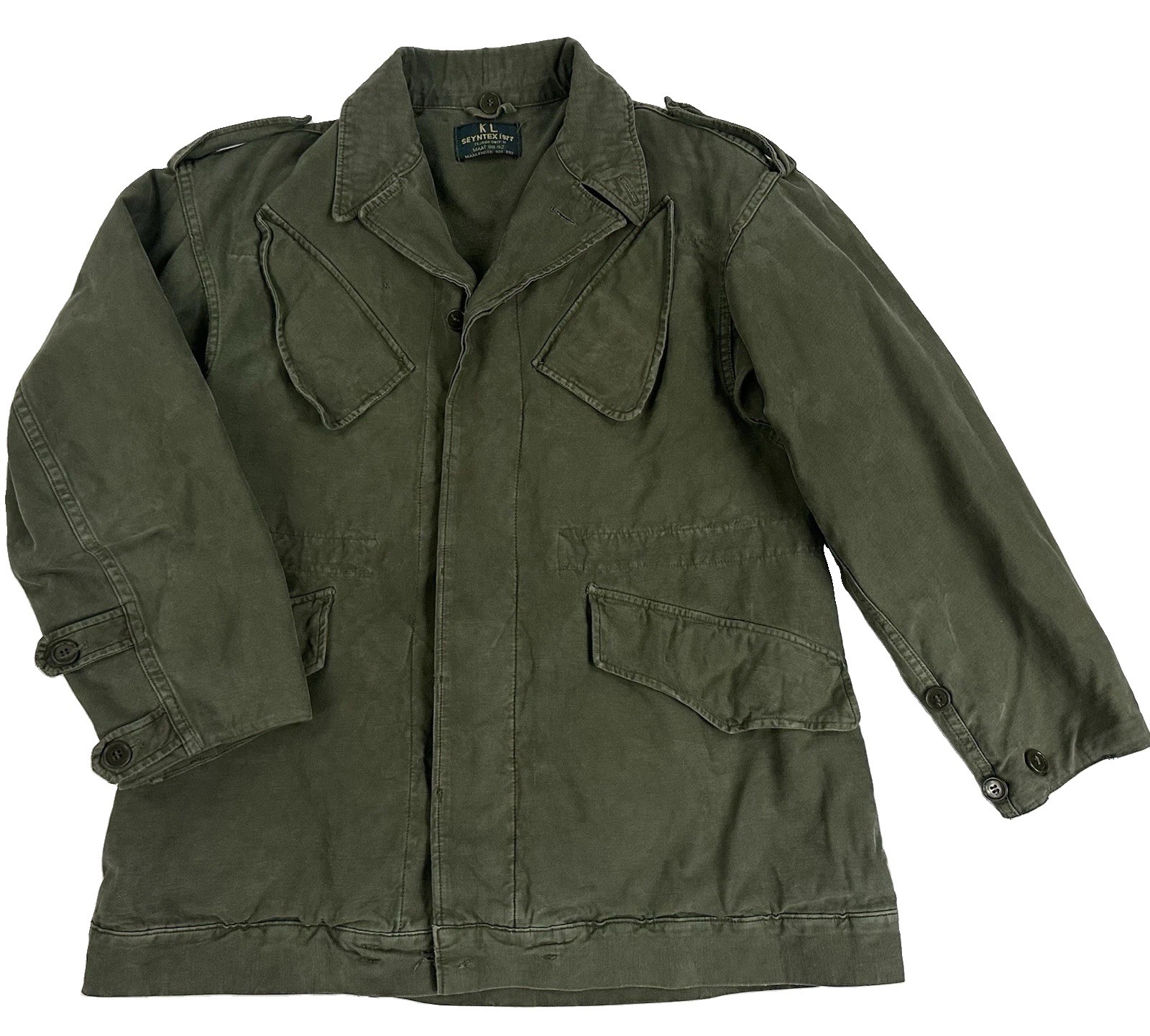 Vintage Dutch Military Field Jacket Seyntex OD Green Army 100% Cotton Medium
