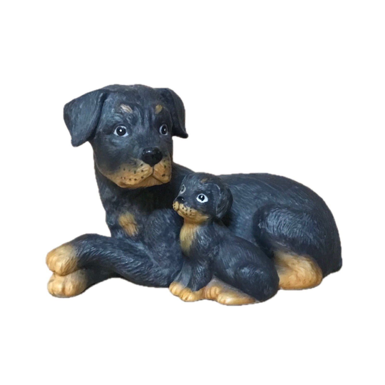 Vintage Rottweiler Dog Porcelain Figurine Mama And Puppy Cute Twee Realistic