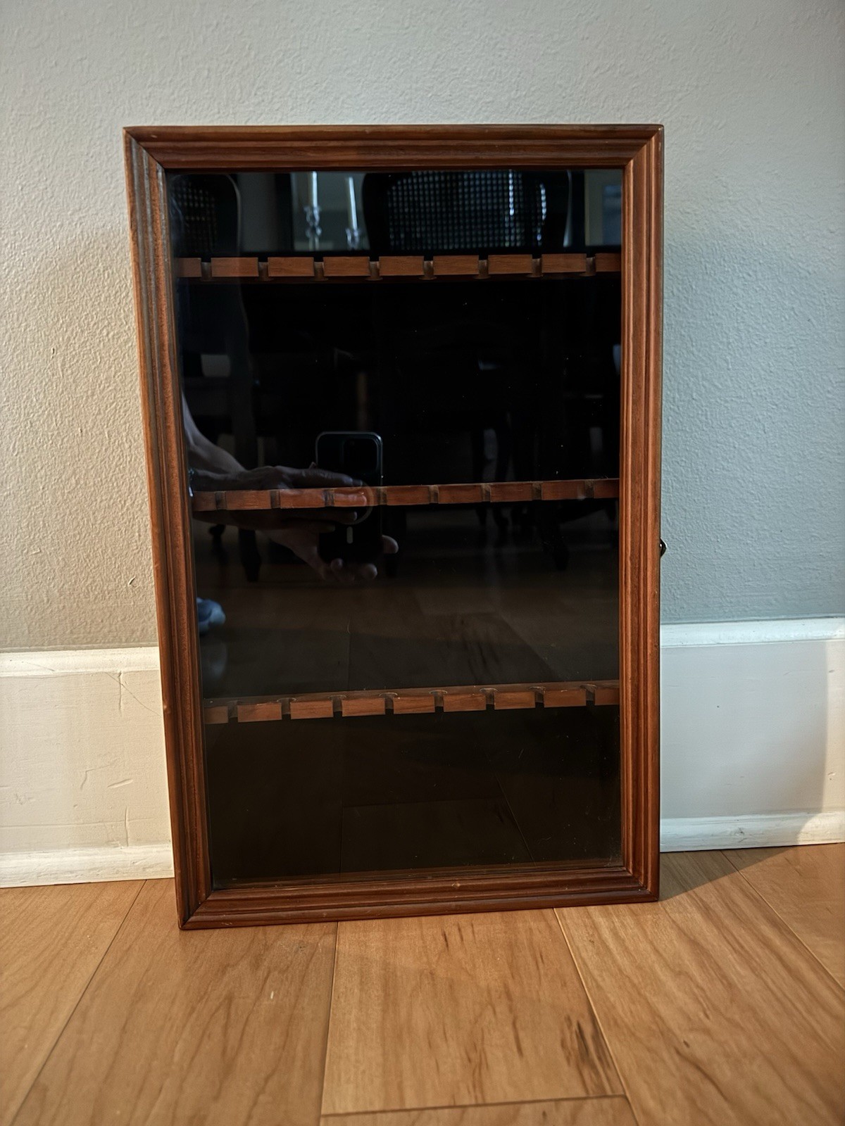 SMC Wall Mounted Wood Glass Front Display Case Cabinet w/ 24 Slots