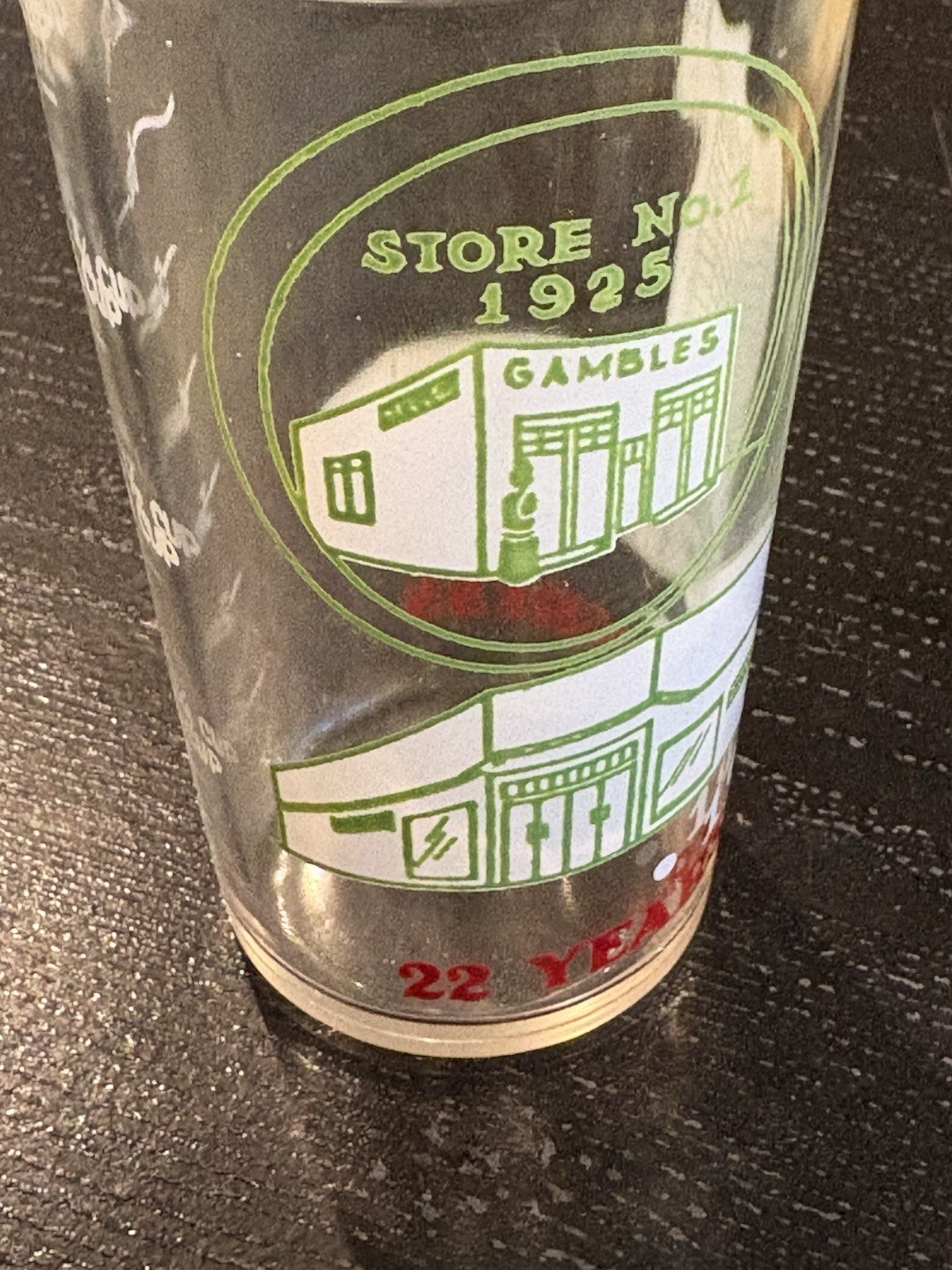 Vintage 1947 Gambles Store 22 Years Of Progress  8 Ounce Measuring Tumbler Cup