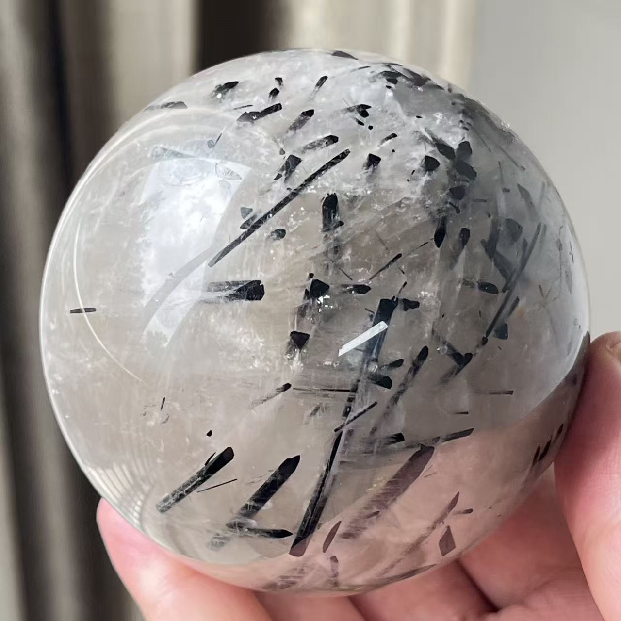 680g 79mm Natural Black Tourmaline Sphere Crystal Quartz Ball Healing Gift