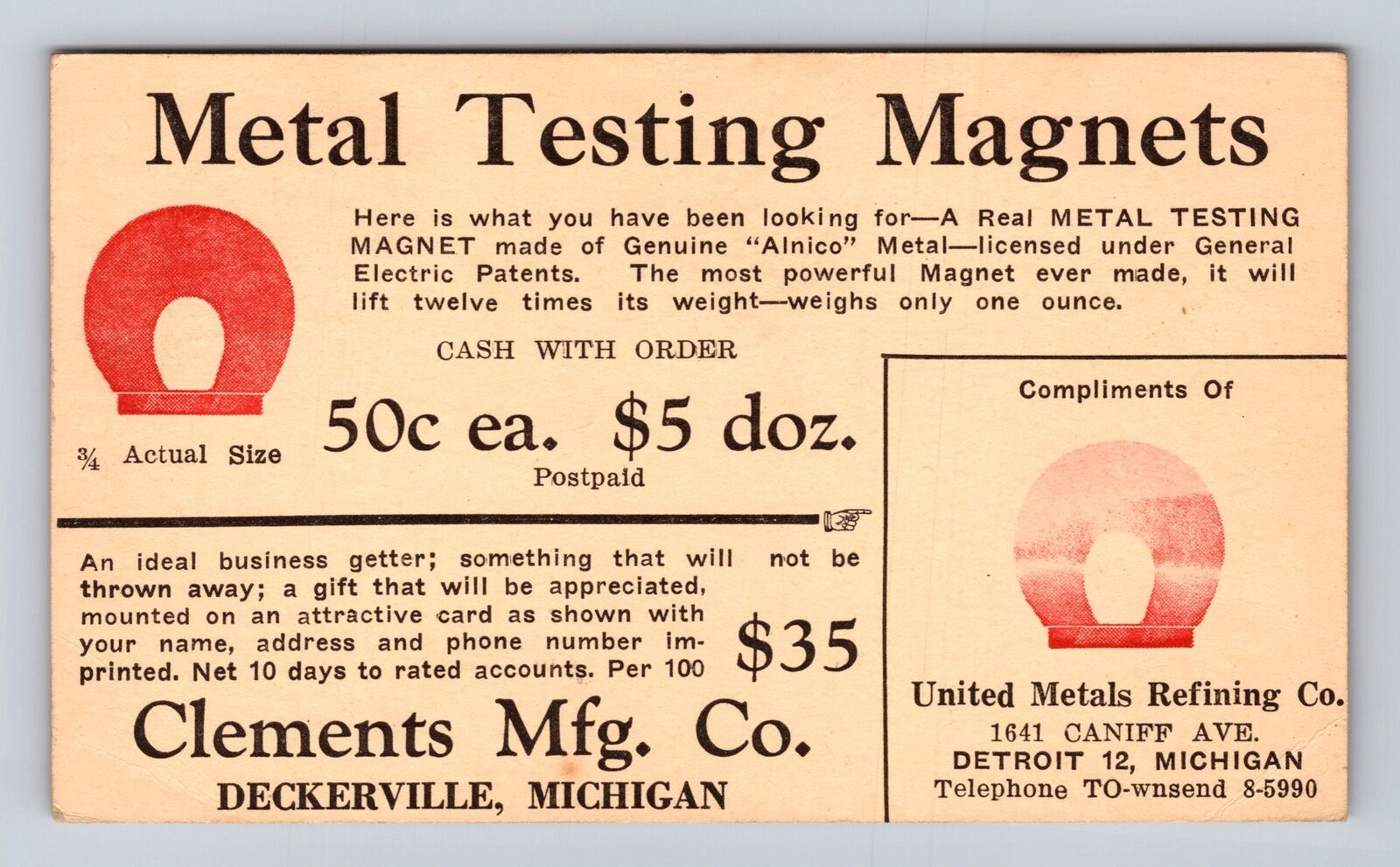 Deckerville MI-Michigan, Metal Testing Magnets, Antique Vintage Postcard