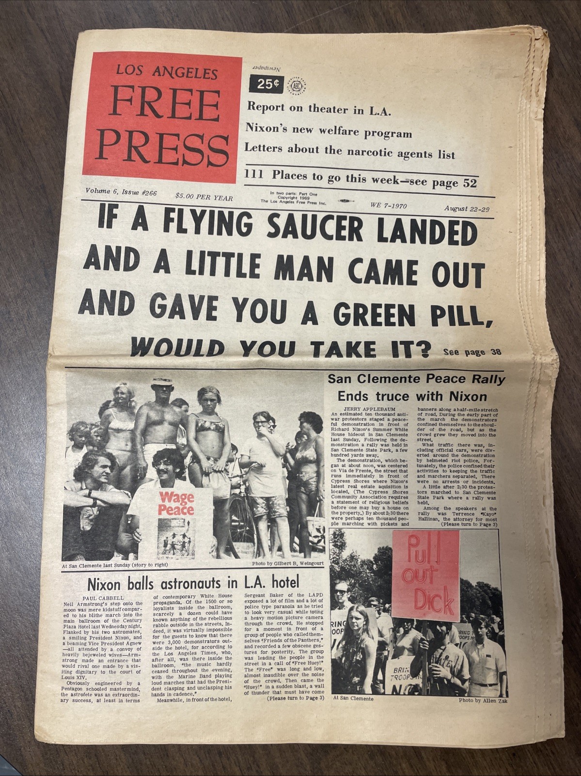 Los Angeles Free Press Volume 6 Issue 266 1969 August Flying Saucer, Nixon