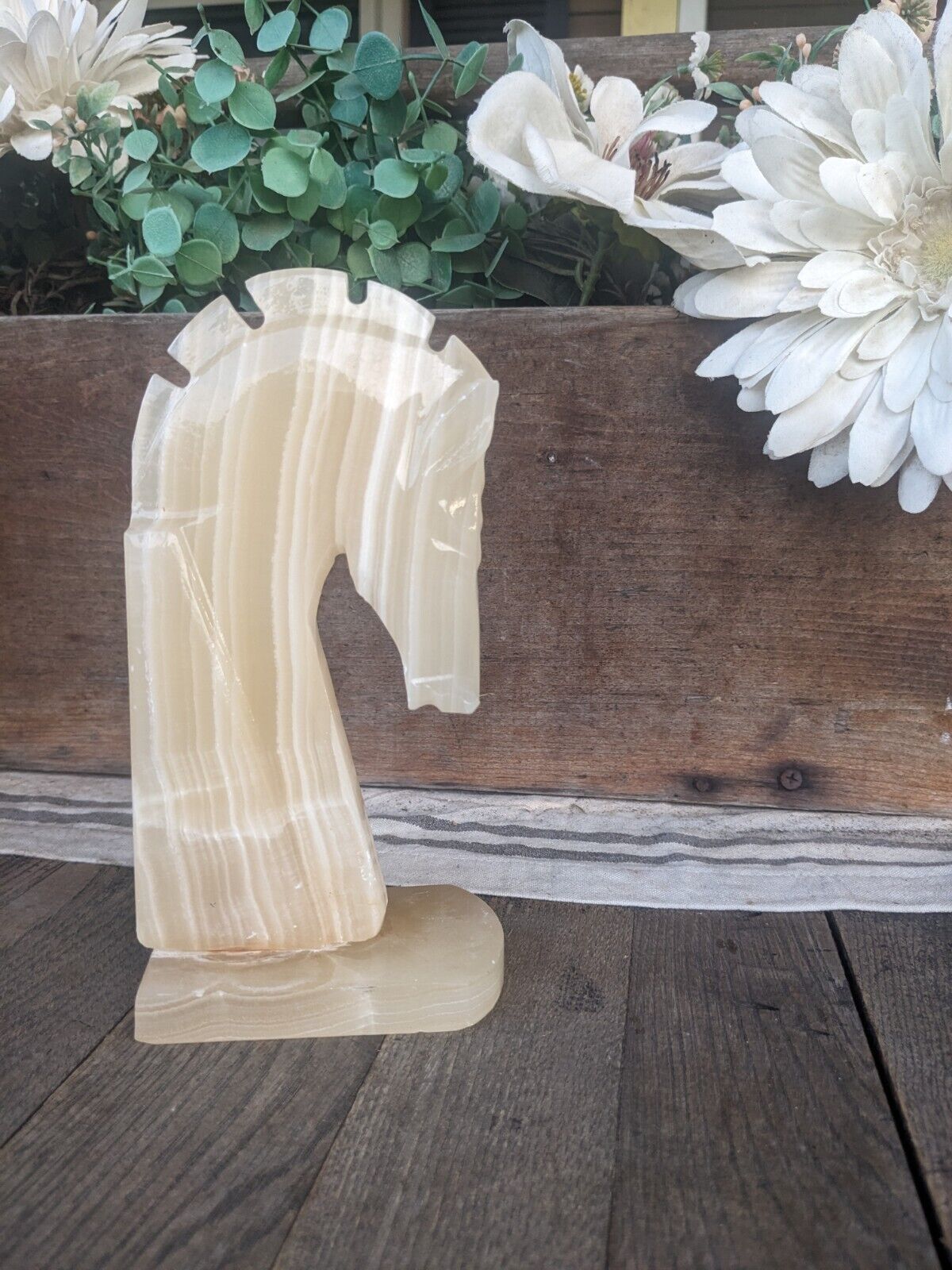 Vintage Single Carved (Marble?) Chess Horse Head Bookend