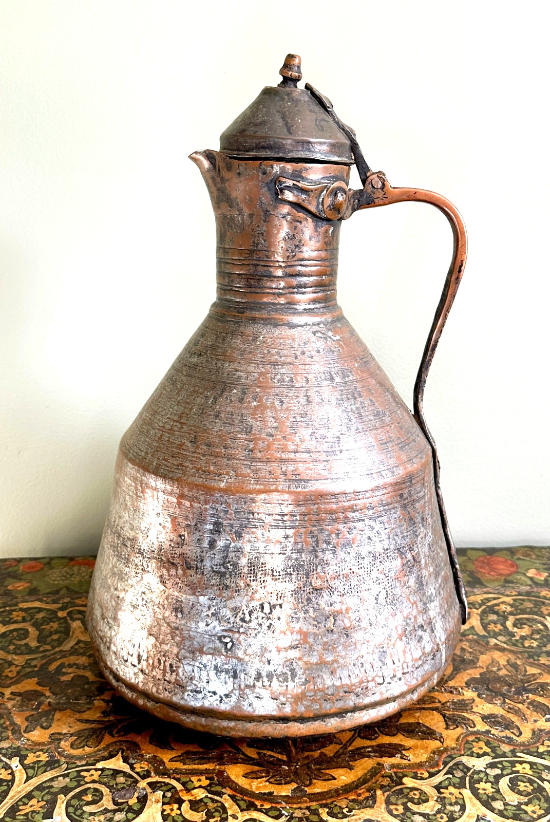 Antique 19th C Middle Eastern Copper Tea Seller Water Ewer Kettle 19½\