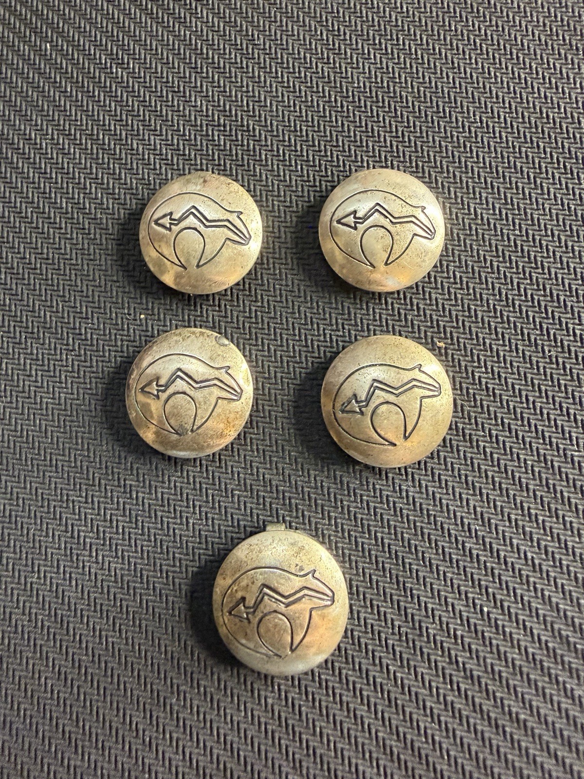 Vtg Sterling Native American Heartline Spirit Bear Fetish Button Covers 19mm